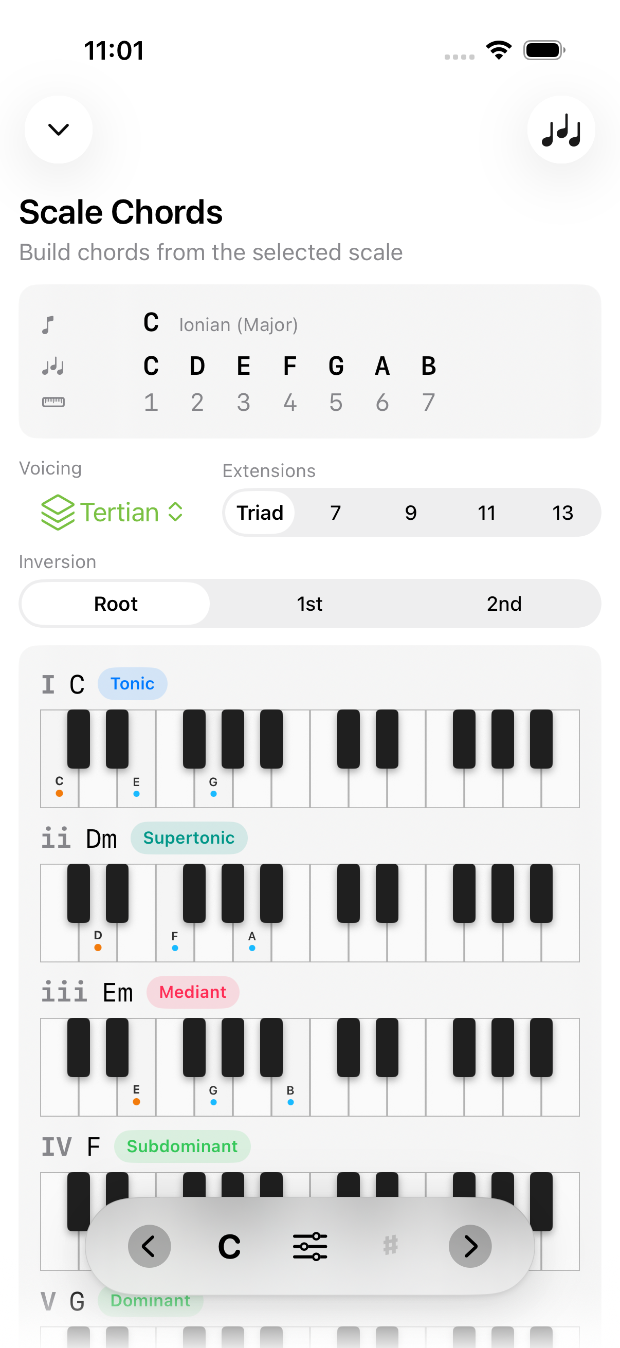 Scale Chords screen on iPhone
